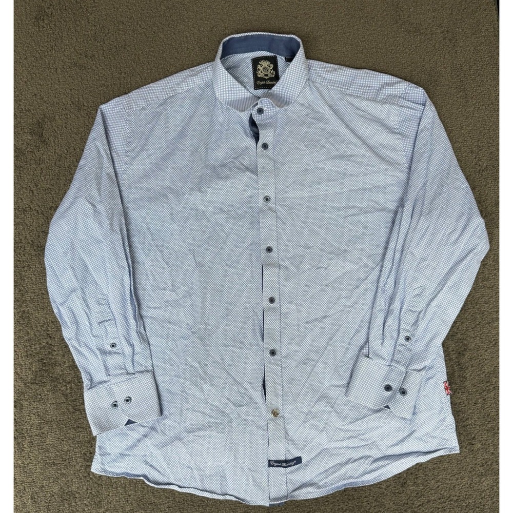 English Laundry Mens XL Blue White Geometric Print Long Sleeve Button Down Shirt
